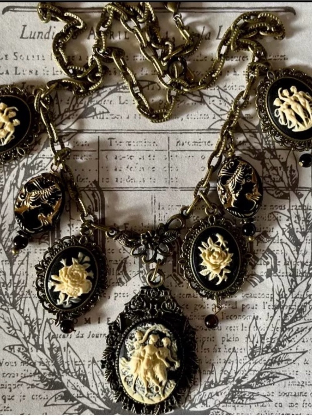 Black and Gold Cameo Pendant Necklace - Women Jewelry